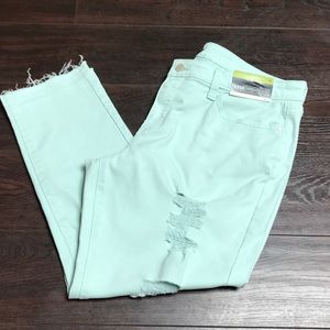 Mint Green Distressed Skinny Jeans